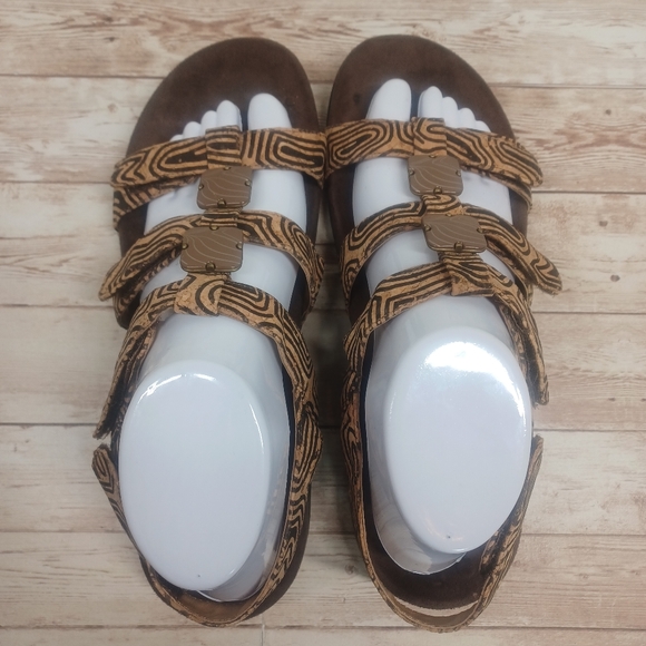Vionic Orthotic Insole Footbed Brown Black Tan Cork Faux Woodgrain Size 9 Sandal - Picture 4 of 14